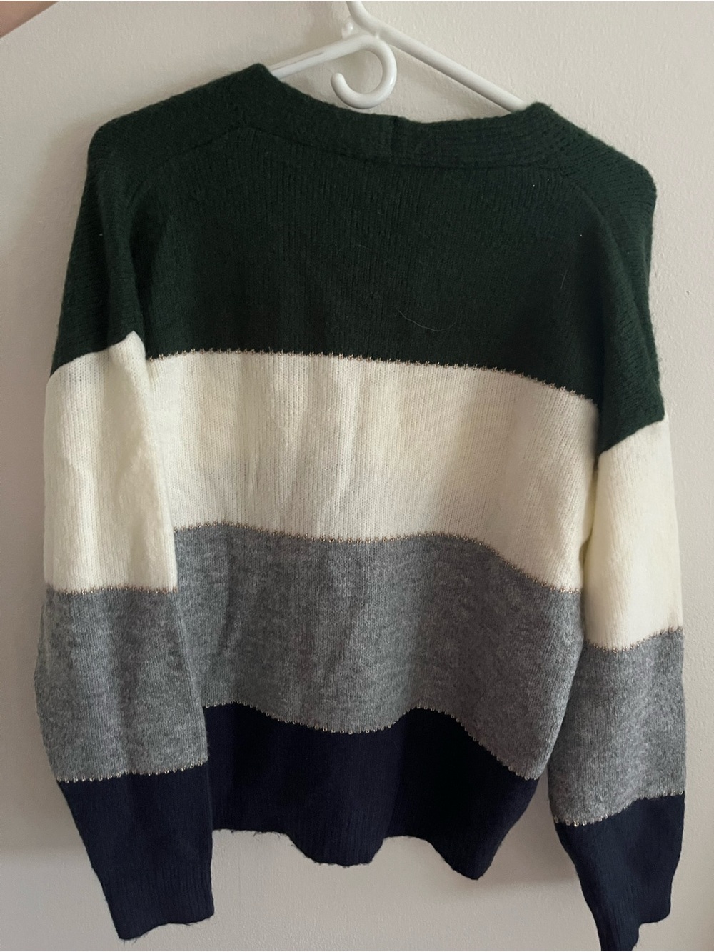 Studio Colorblock Button-Front Cardigan - Green/Cream/Gray/Navy - Picture 2 of 3
